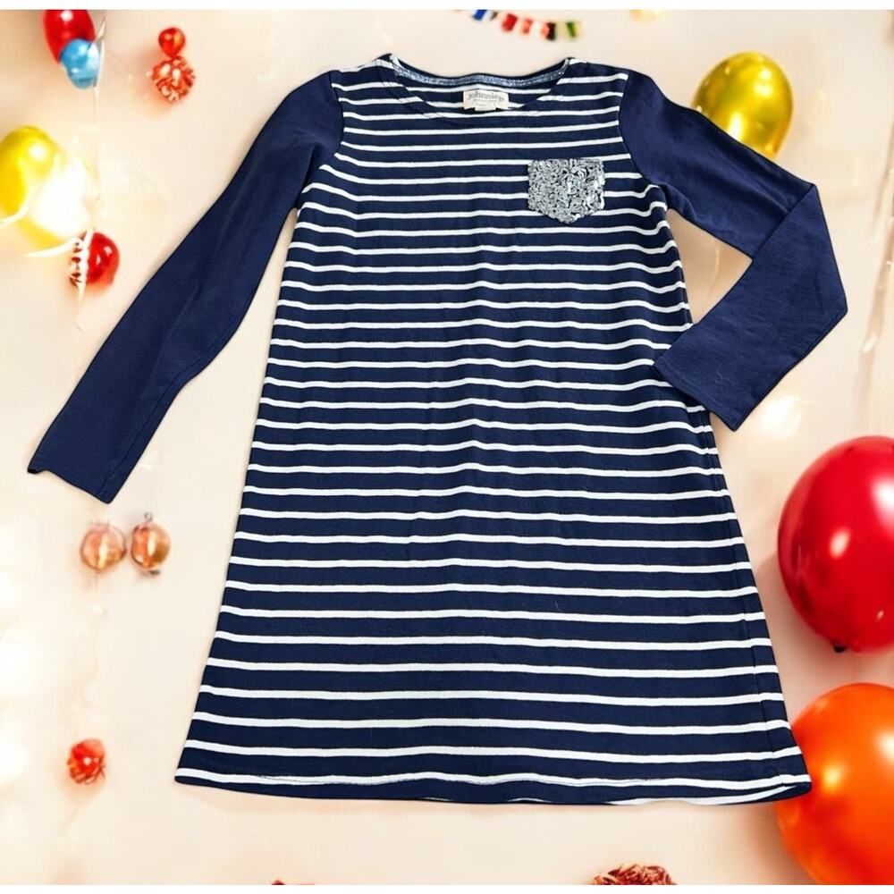 Girl's Boden Johnnie B Dress Sz 11-12 Years Blue Striped Long-Sleeve A-Line